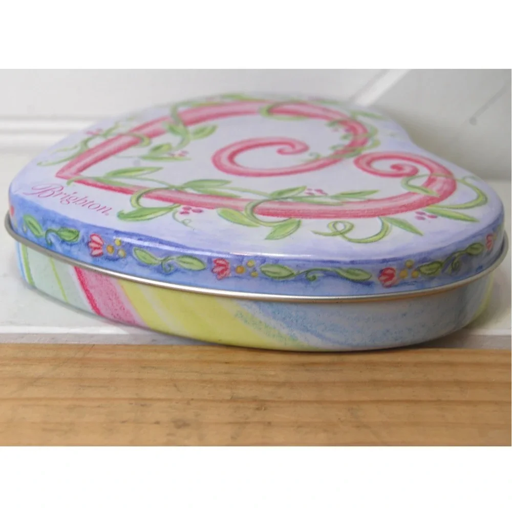 Brighton Tin Jewelry box Heart-shaped Flower vines Striped‎ Y2K Vintage